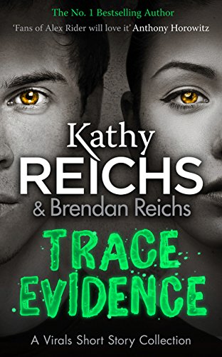 Book cover: close-up of two faces with striking yellow eyes, title "Trace Evidence".