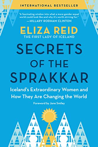 Book cover: “Secrets of the Sprakkar” about Icelandic women, blue background.