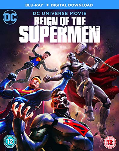 Blu-ray cover art featuring four different Superman-themed characters in a dynamic action scene.