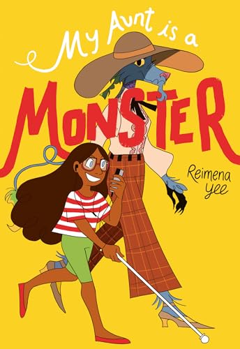 Graphic novel cover: girl with aunt, who is a blue monster.