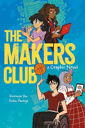 Four young people with tech and hobbies, graphic novel cover.