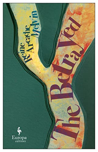 Book cover: "The Betrayed" by Rosine Melvin, abstract gold and blue design.