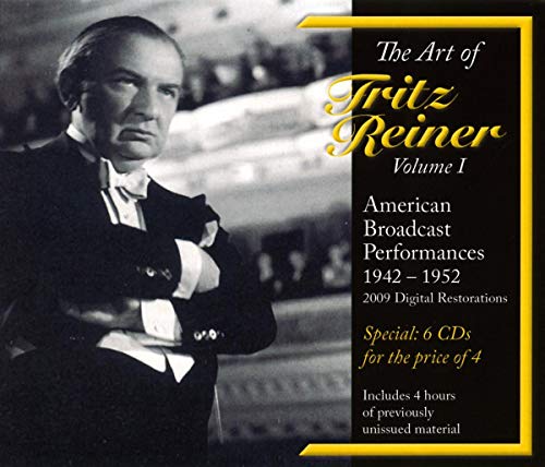 Black and white portrait of conductor Fritz Reiner on a 6-CD set cover.