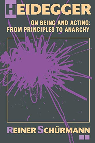 Book cover: "Heidegger on Being and Acting" with purple abstract art.