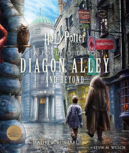 “Harry Potter” pop-up book cover depicting Diagon Alley street scene.