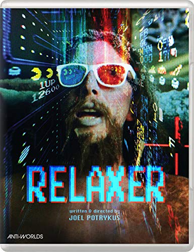 Blu-ray cover for "Relaxer" featuring a man with digital effects and text.