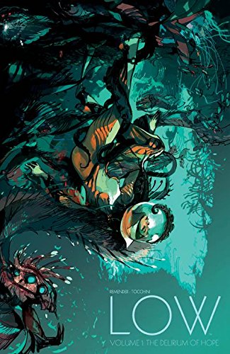 Comic book cover: a person floating underwater with strange creatures.