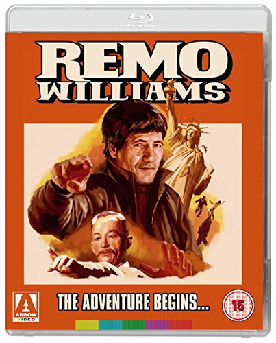 “Remo Williams” Blu-ray cover featuring a man in a jacket and Statue of Liberty.