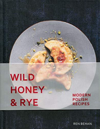 Cookbook cover: peaches with honey on a grey plate, red title text.
