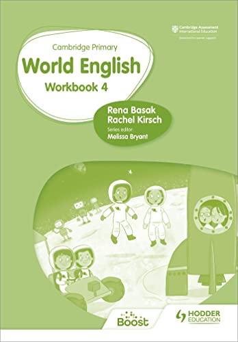 Workbook cover with astronauts and children, titled "World English 4".
