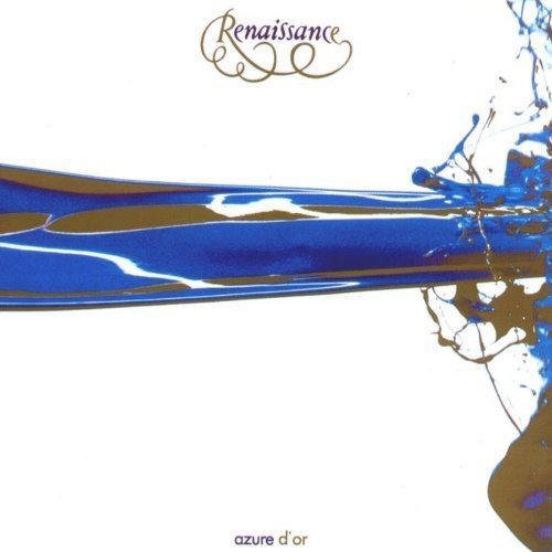 Renaissance album cover: blue and gold paint splash on white background.