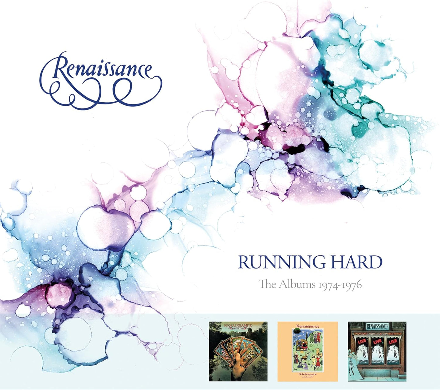 Renaissance “Running Hard” CD cover with abstract paint and album art.