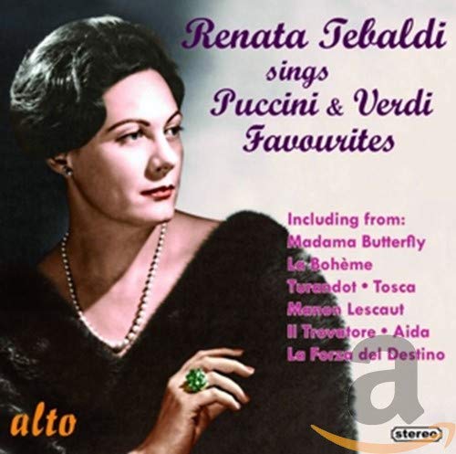 CD cover featuring Renata Tebaldi in a portrait, singing Puccini & Verdi.