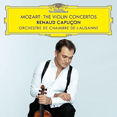 Renaud Capuçon holding a violin, album cover for Mozart concertos.