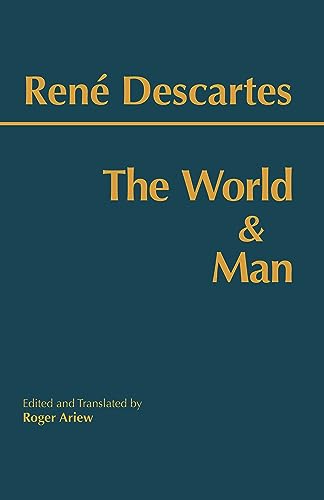 Book cover: “The World & Man” by René Descartes, teal background.