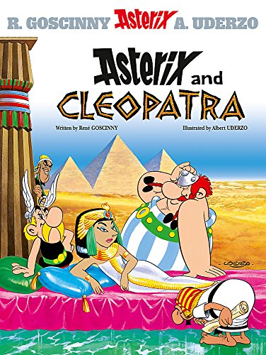 Asterix, Cleopatra, and Egyptian scenery from the comic book cover.
