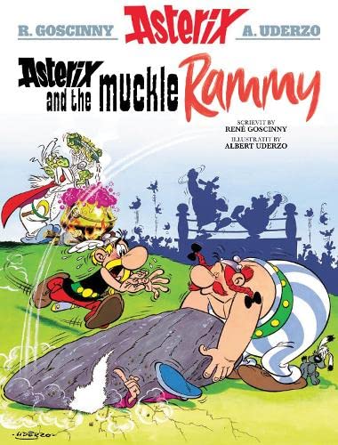 Asterix and Obelix with a Roman soldier, cartoon book cover.