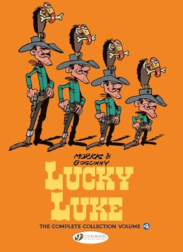 Book cover showing four Lucky Luke figures of decreasing size with vultures on hats.