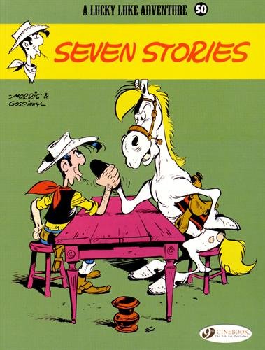 Lucky Luke comic book cover with cowboy, horse, and red table.