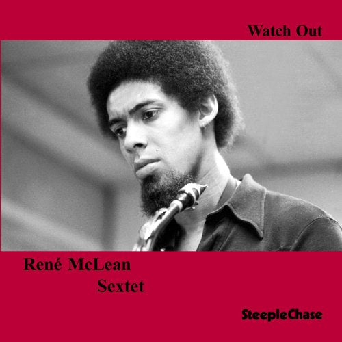 Black and white portrait of René McLean with a saxophone, album cover.
