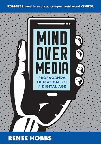 Hand holding smartphone displaying book cover, “Mind Over Media.”