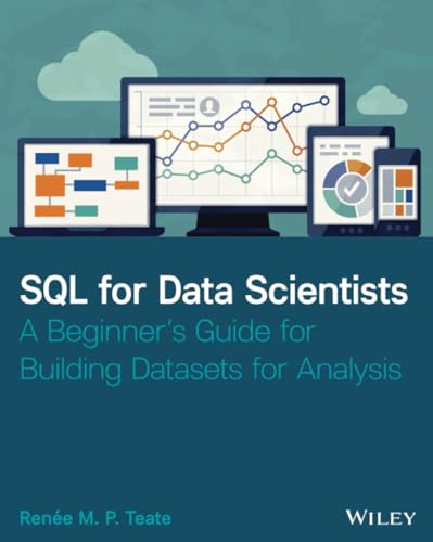 Book cover: “SQL for Data Scientists” with devices displaying data charts.