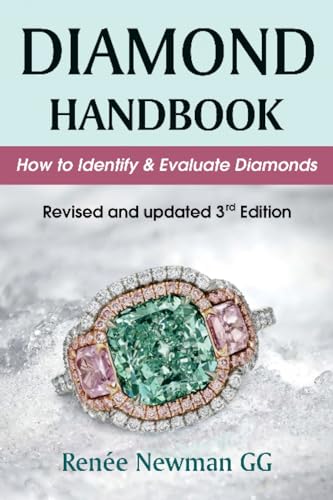 Diamond handbook book cover with large green gemstone ring on a gray background.
