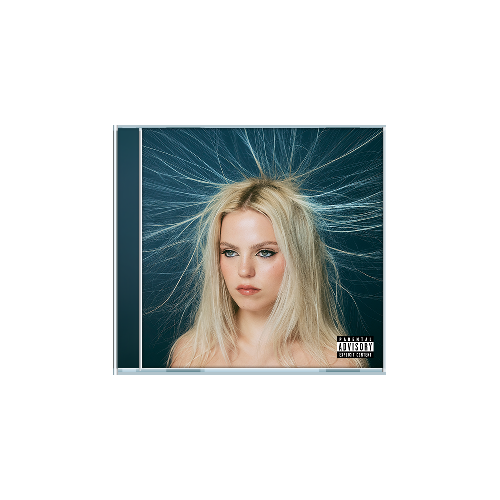 CD cover featuring blonde woman with static hair against a dark blue background.