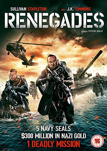 "Renegades DVD cover featuring men in tactical gear wading through water with a war backdrop."