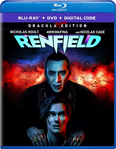 BluCLSLS Blu-ray cover of Renfield featuring Dracula looming over a man against bats.
