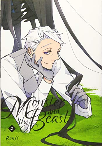 Manga cover: white-haired man with a dark, shadowy figure and green background.