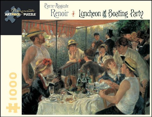 Renoir’s “Luncheon of the Boating Party” painting, a group gathered at a riverside table.