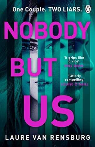 Book cover with split faces and bold pink title: "Nobody But Us.