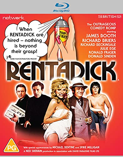 “Rentadick” Blu-ray cover featuring cartoon and cast photos, orange background.