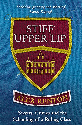 Book cover with a maroon school crest on a blue fabric background.