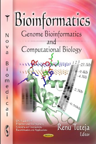 Book cover for "Bioinformatics" with DNA helix and gel electrophoresis image.