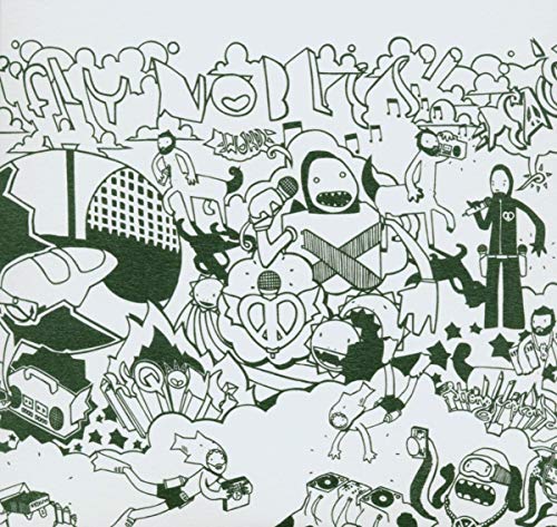 CD cover with dense, whimsical black and white line drawing of figures.