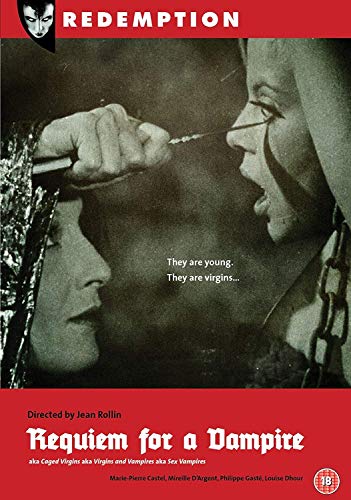 DVD cover for "Requiem For A Vampire" showing a vampire biting a woman.