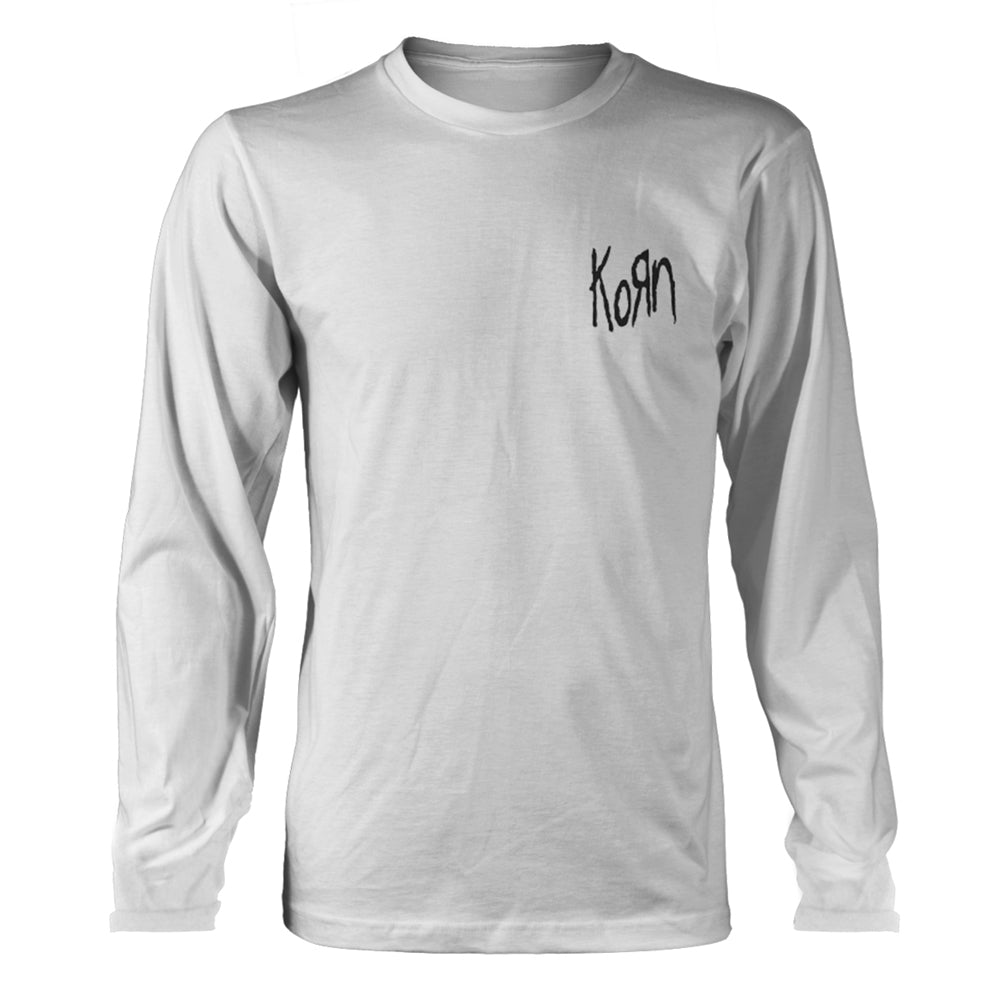 Gray long-sleeved t-shirt with black "Korn" logo on the chest.