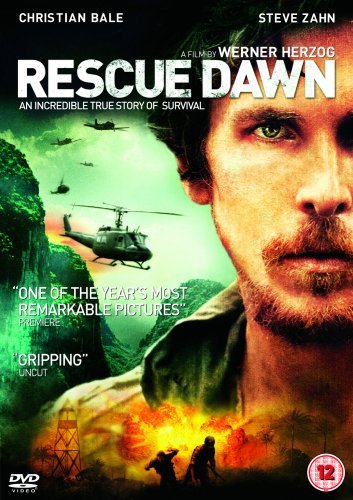 DVD cover for "Rescue Dawn" featuring Christian Bale and helicopters.