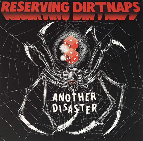 Vinyl record cover: spiderweb with red dice and scythes, band name above.
