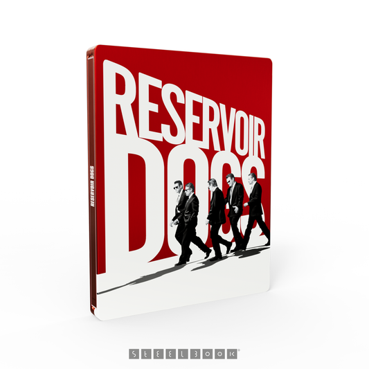 Reservoir Dogs SteelBook featuring five men in suits walking against a red background.