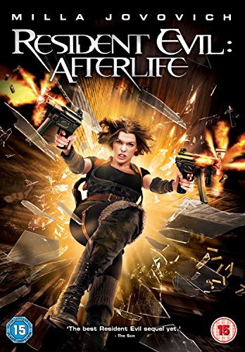 Resident Evil: Afterlife" DVD cover featuring Milla Jovovich holding guns amid debris.