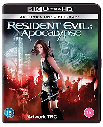 “Resident Evil: Apocalypse” Blu-ray cover featuring a woman with zombies and a monster.