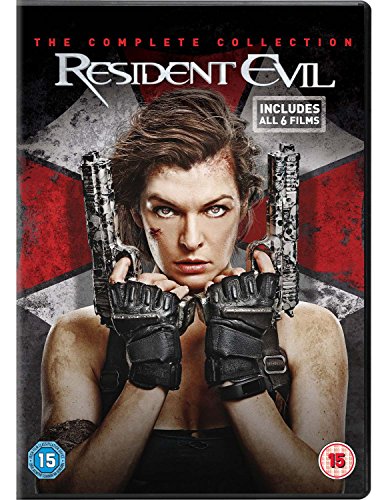 Resident Evil DVD box set cover featuring Alice holding two pistols against Umbrella logo.