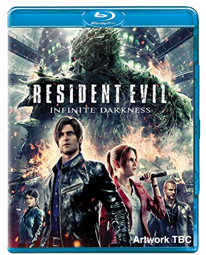 Resident Evil Infinite Darkness Blu-ray cover with characters and monster.