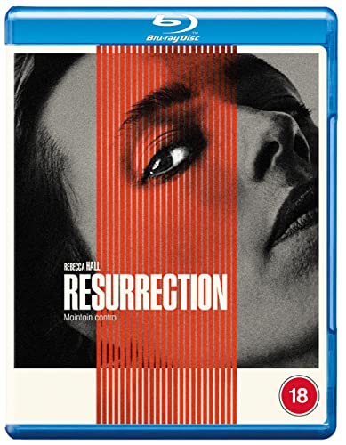 Blu-ray cover for Resurrection featuring a close-up black and white portrait with red lines.