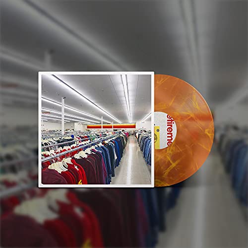 Album cover showing a clothing store aisle next to a cloudy orange vinyl record.