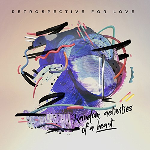 "Album cover with abstract blue and black shapes, multicolored lines, and text on a beige background."