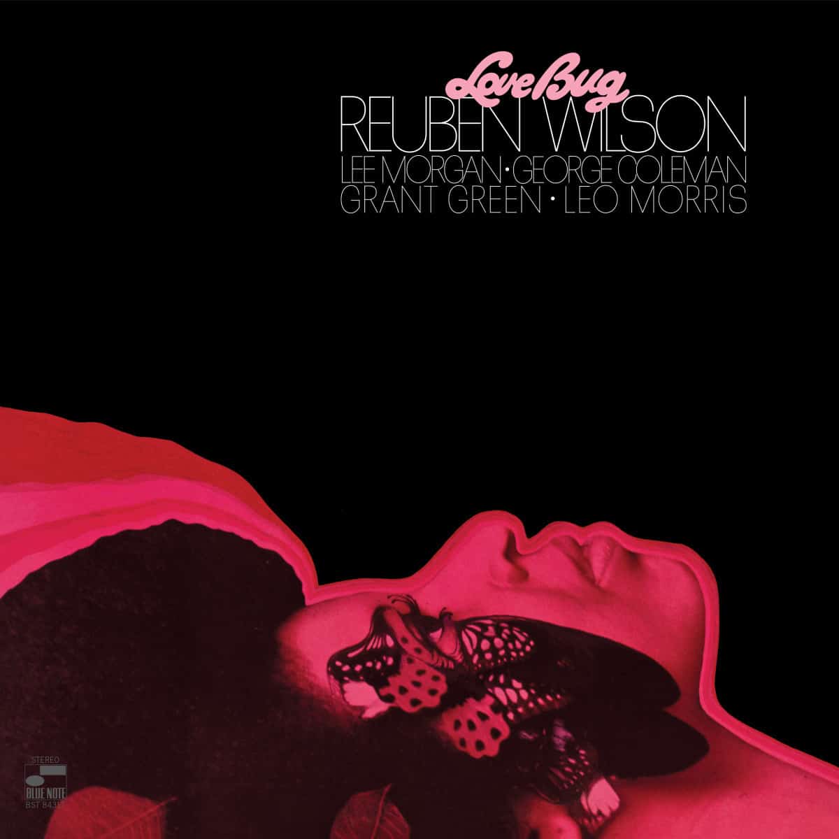 Album cover for Reuben Wilson's "Love Bug" featuring butterflies and a face.